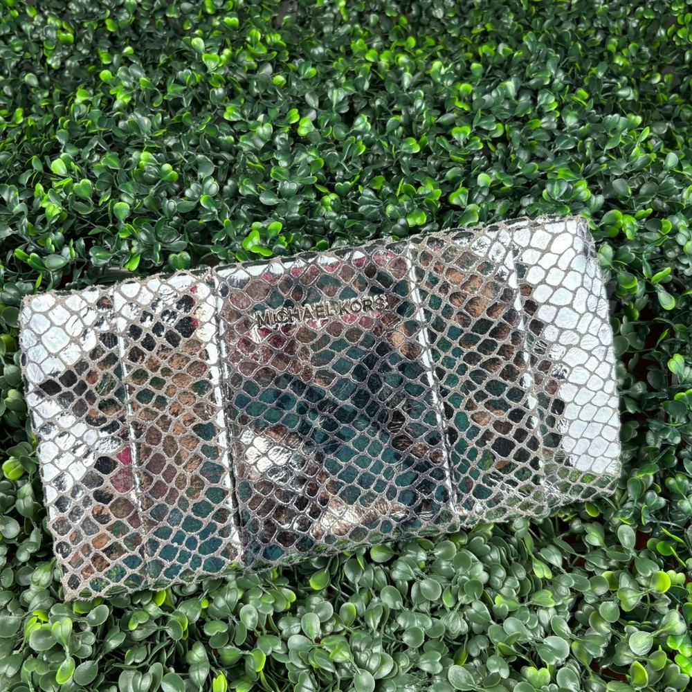 MICHAEL KORS TILDA Metallic Snakeskin Clutch